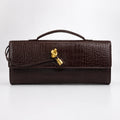 Croc Embossed Top Handle Clutch in Coffee