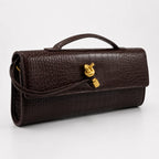 Croc Embossed Top Handle Clutch in Coffee
