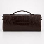 Croc Embossed Top Handle Clutch in Coffee