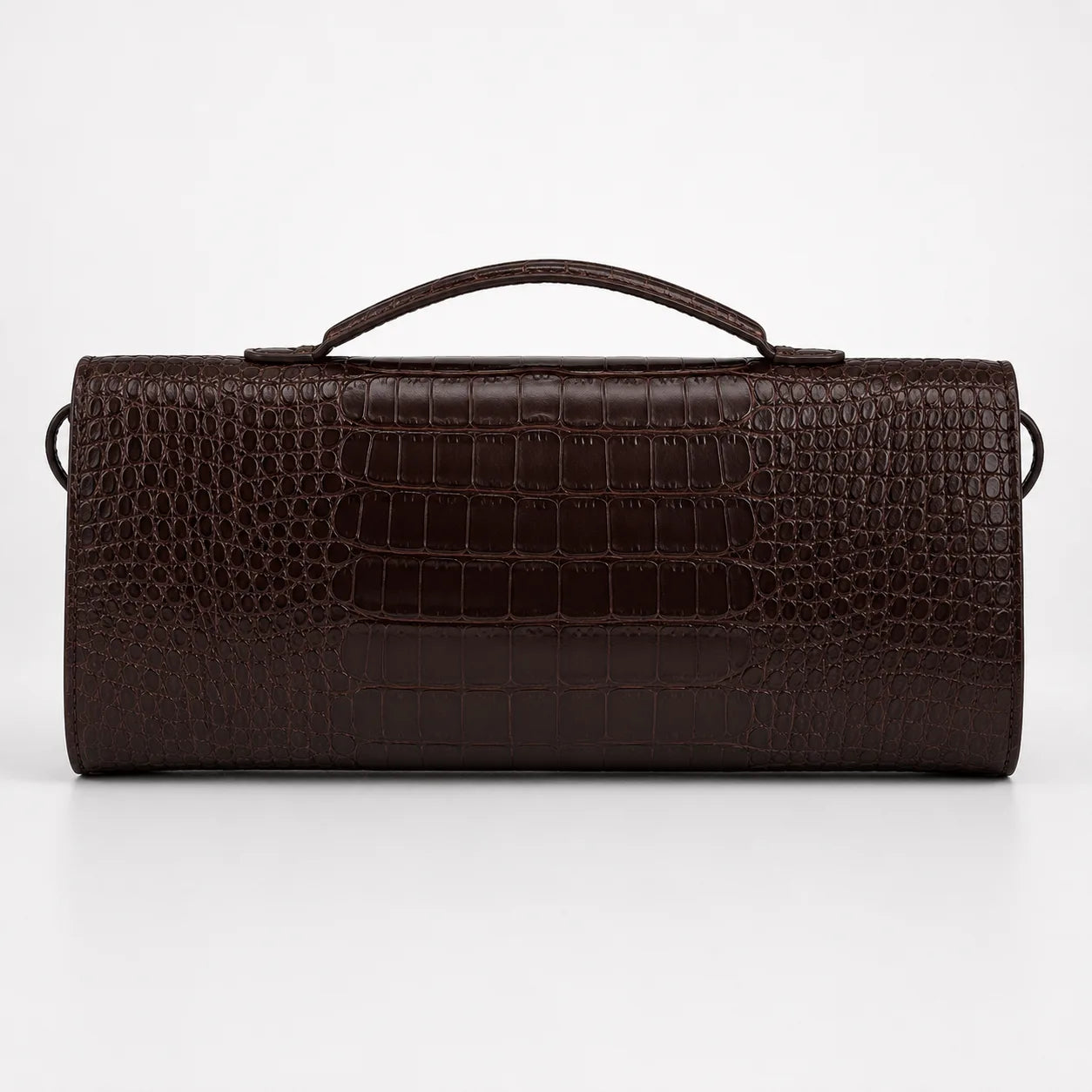 Croc Embossed Top Handle Clutch in Coffee