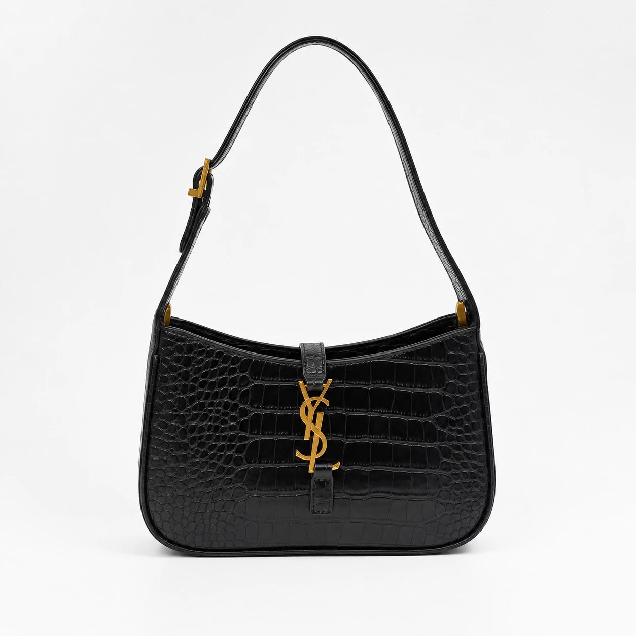 Luxury Black Croc Hobo Bag