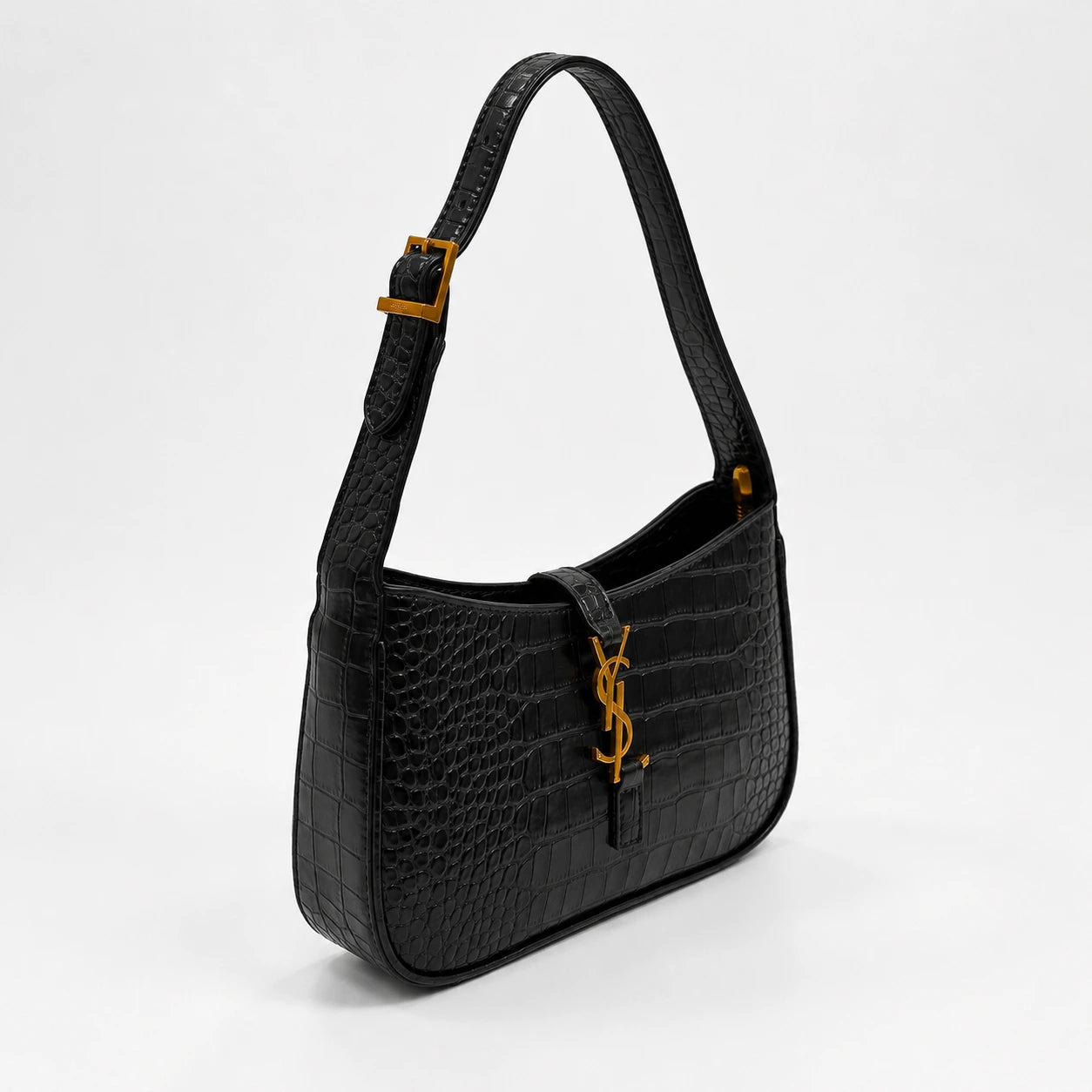 Luxury Black Croc Hobo Bag
