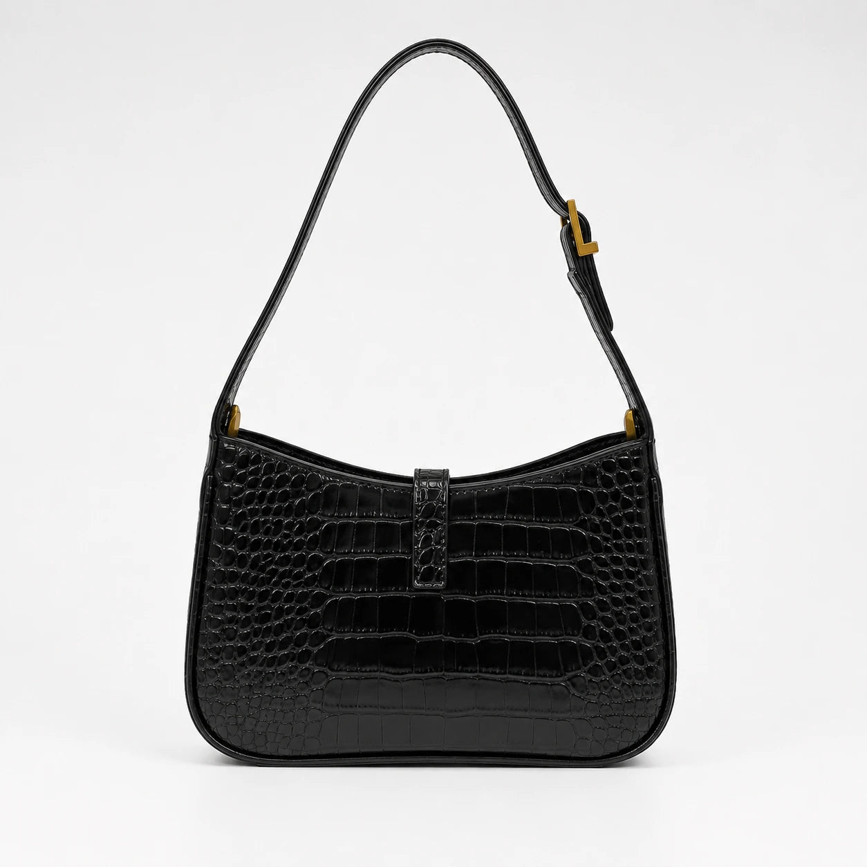 Luxury Black Croc Hobo Bag