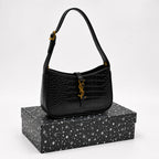 Luxury Black Croc Hobo Bag
