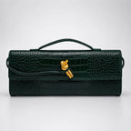 Croc Embossed Top Handle Clutch in Coffee