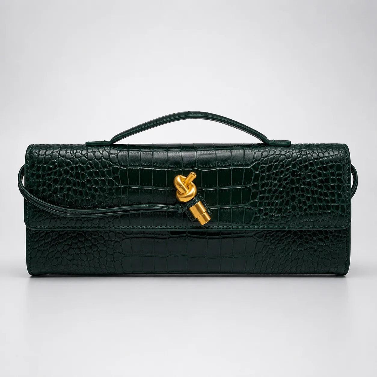 Croc Embossed Top Handle Clutch in Coffee