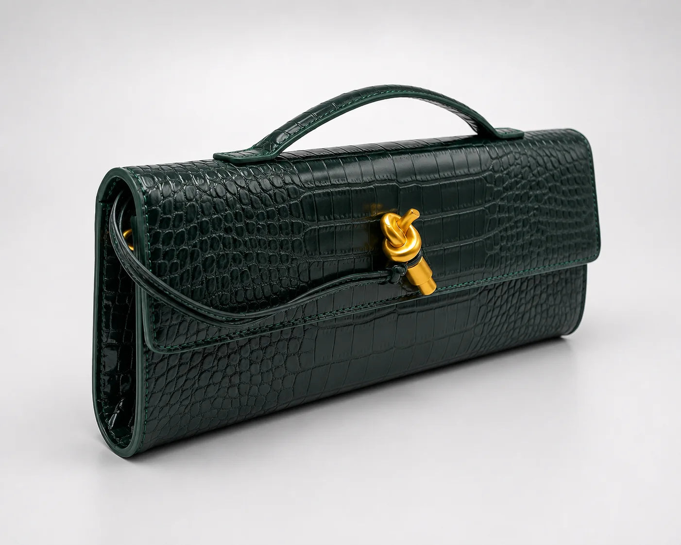 Croc Embossed Top Handle Clutch in Coffee