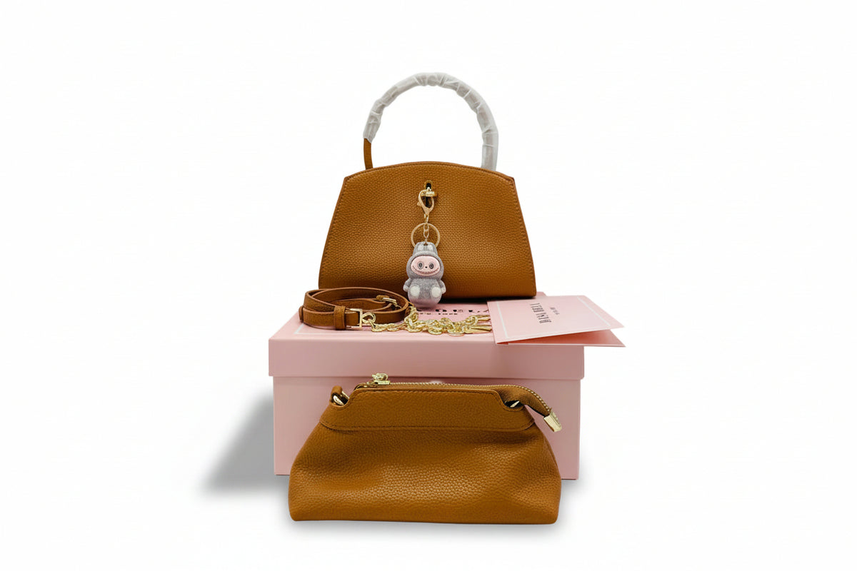 The "Dimantios" Noir Handbag Set Caramel