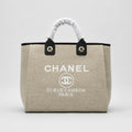 Chanel Large Canvas Tote Bag Beige Cambon
