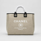 Chanel Large Canvas Tote Bag Beige Cambon
