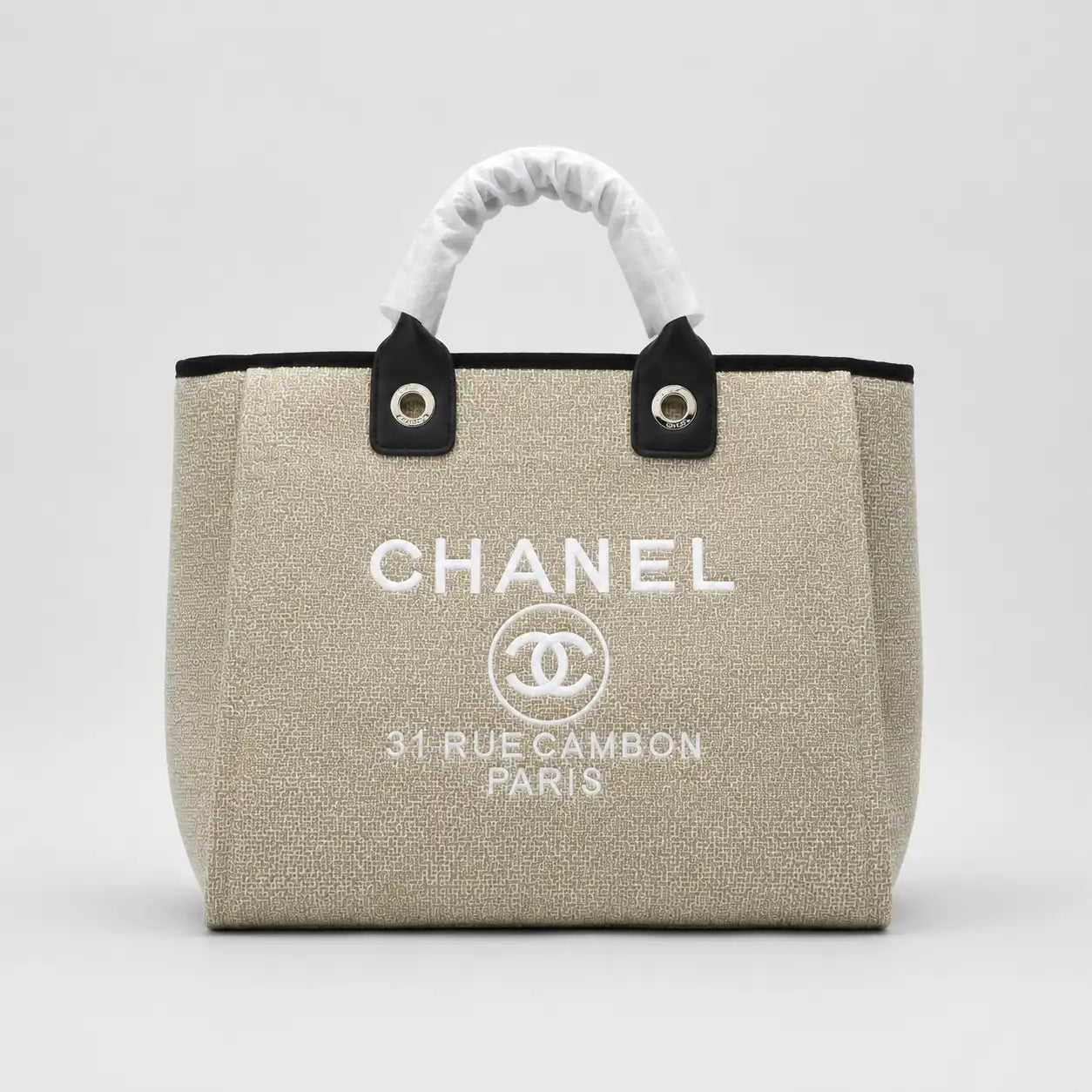 Chanel Large Canvas Tote Bag Beige Cambon
