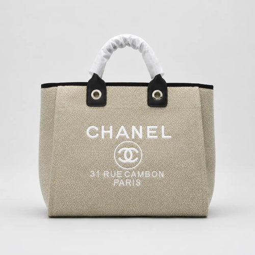 Chanel Large Canvas Tote Bag Beige Cambon