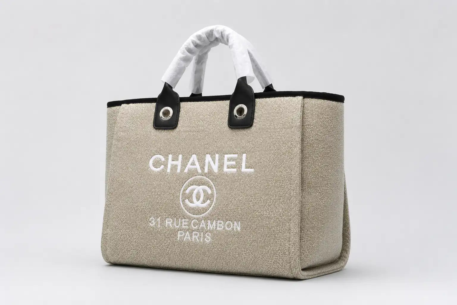 Chanel Large Canvas Tote Bag Beige Cambon