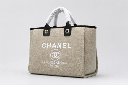Chanel Large Canvas Tote Bag Beige Cambon