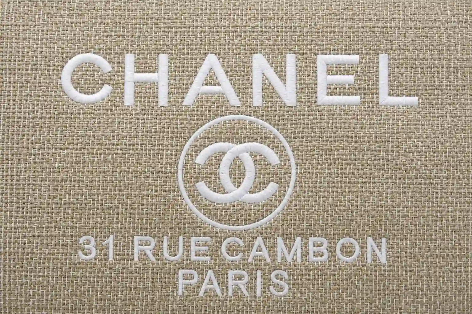 Chanel Large Canvas Tote Bag Beige Cambon
