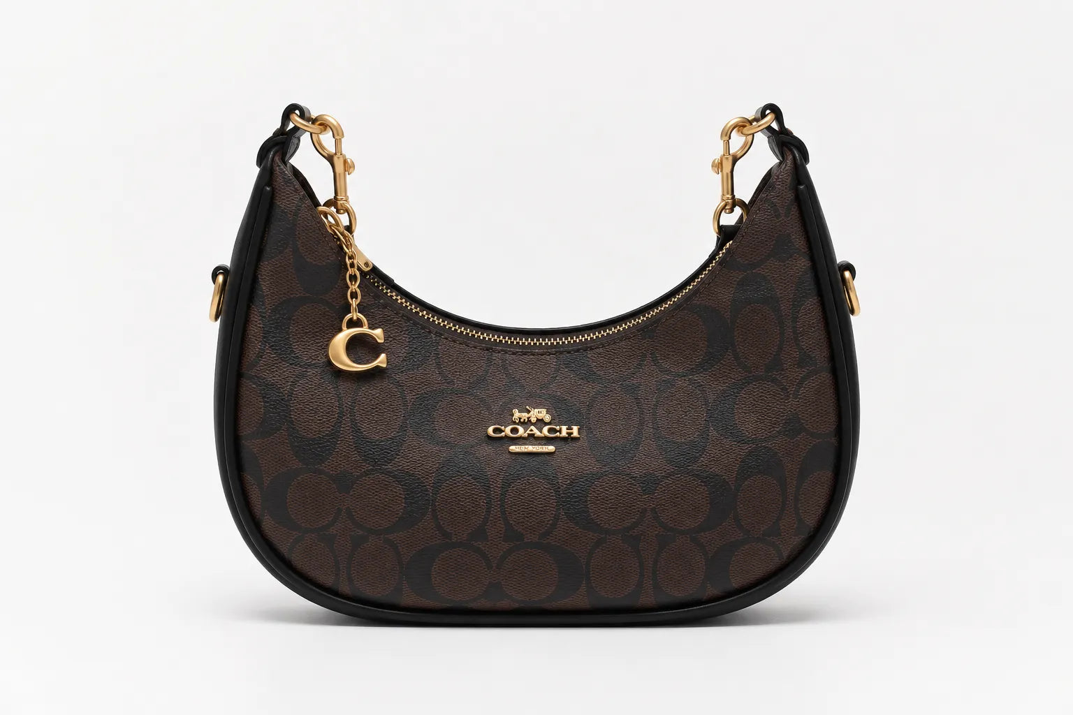 Coach Signature Crescent Moon Bag - Black Trim