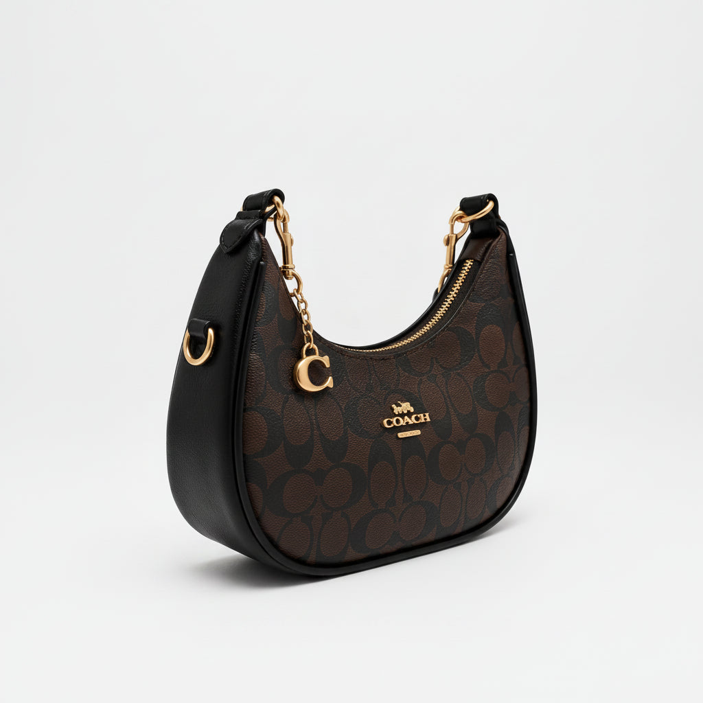 Coach Signature Crescent Moon Bag - Black Trim