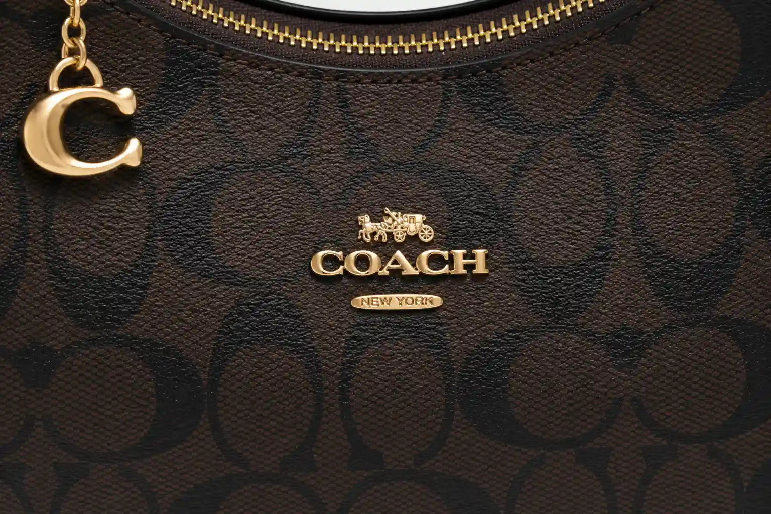 Coach Signature Crescent Moon Bag - Black Trim