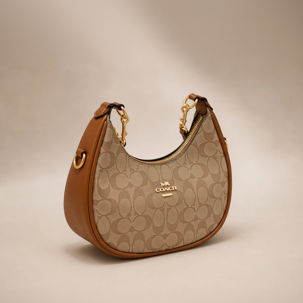Coach Signature Crescent Moon Bag - Brown