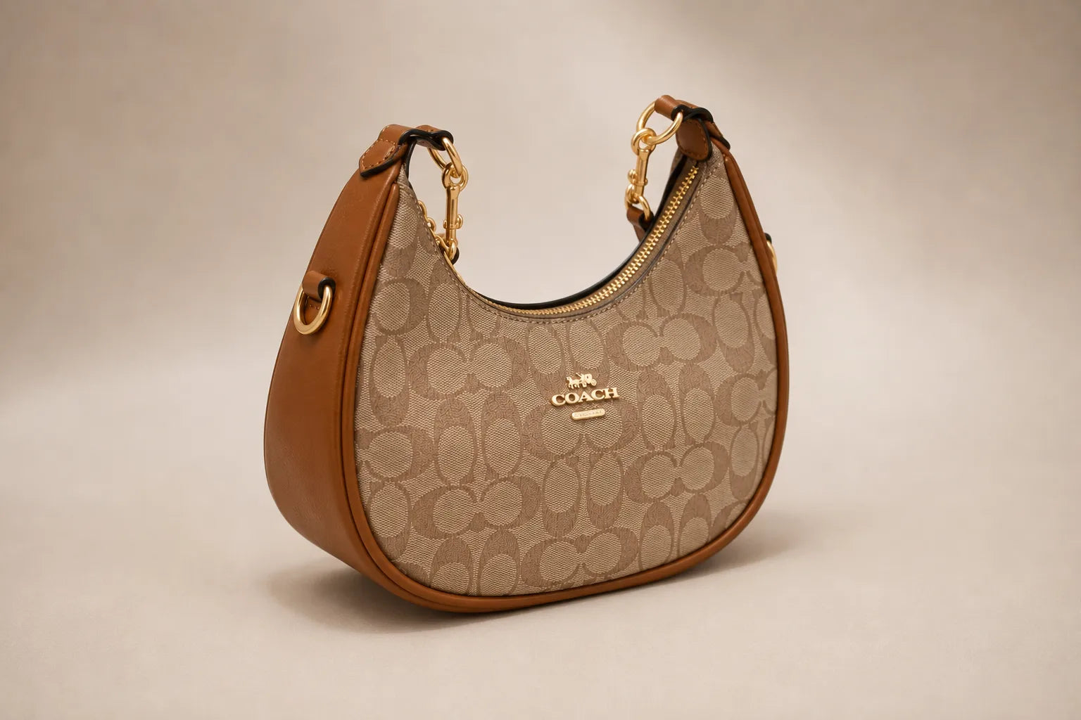 Coach Signature Crescent Moon Bag - Brown