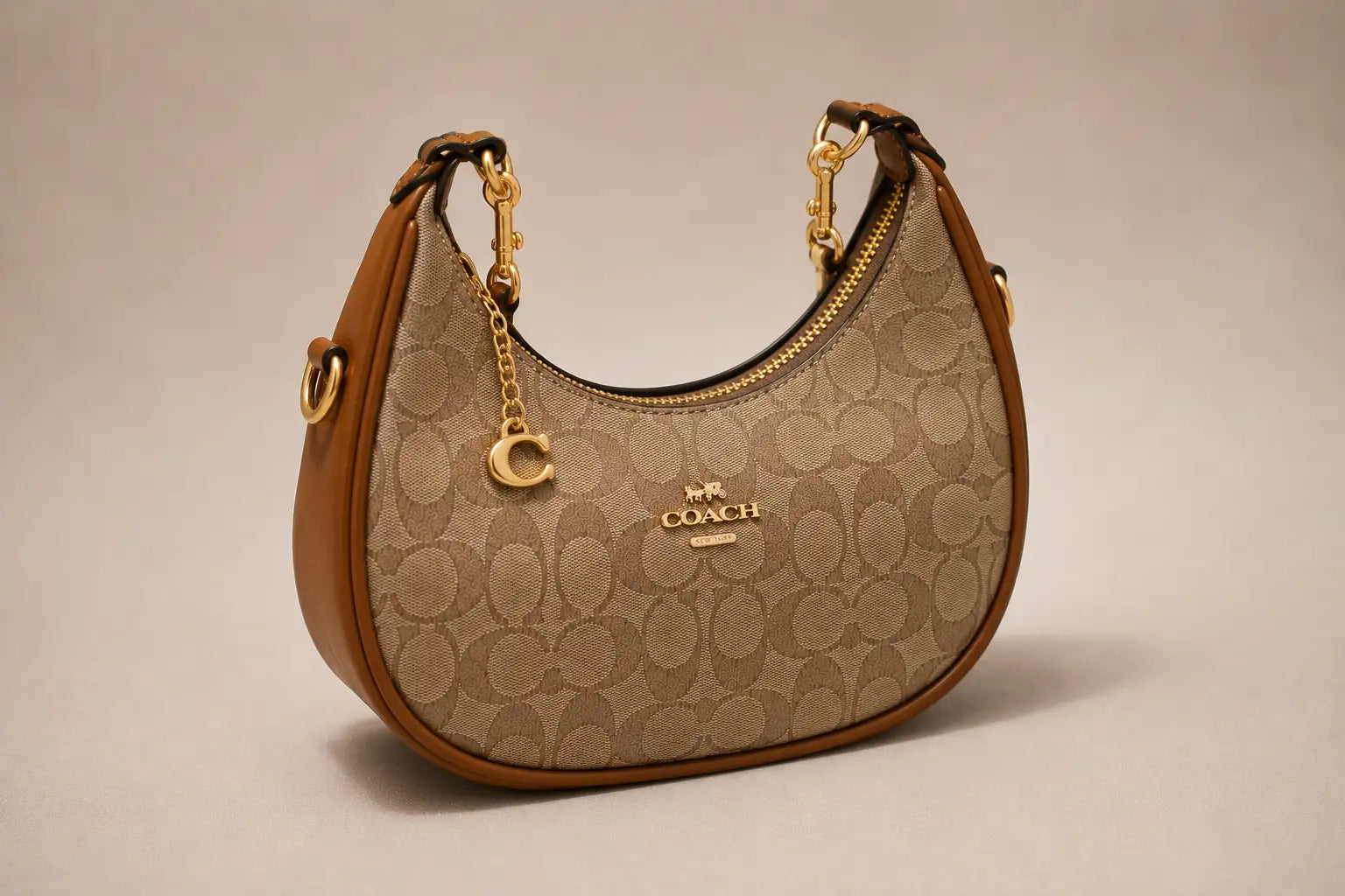 Coach Signature Crescent Moon Bag - Brown