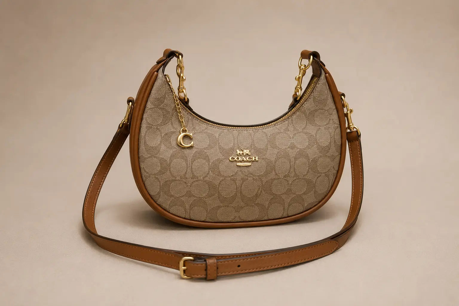 Coach Signature Crescent Moon Bag - Brown
