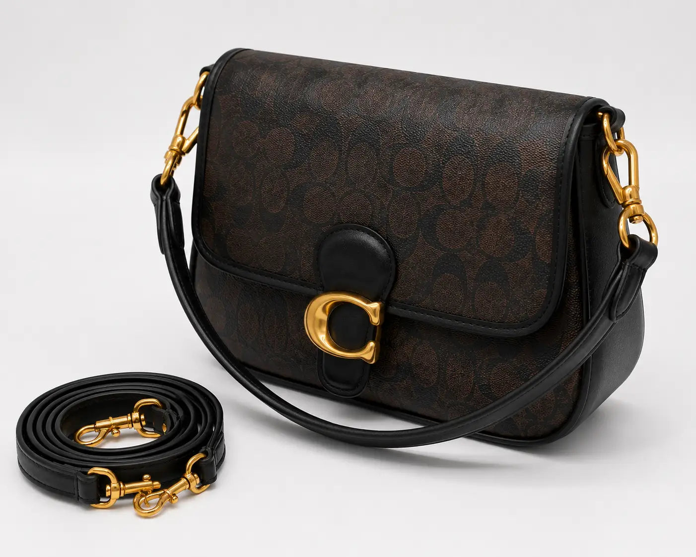 Coach Tabby Shoulder Bag Signature Brown-Black Canvas