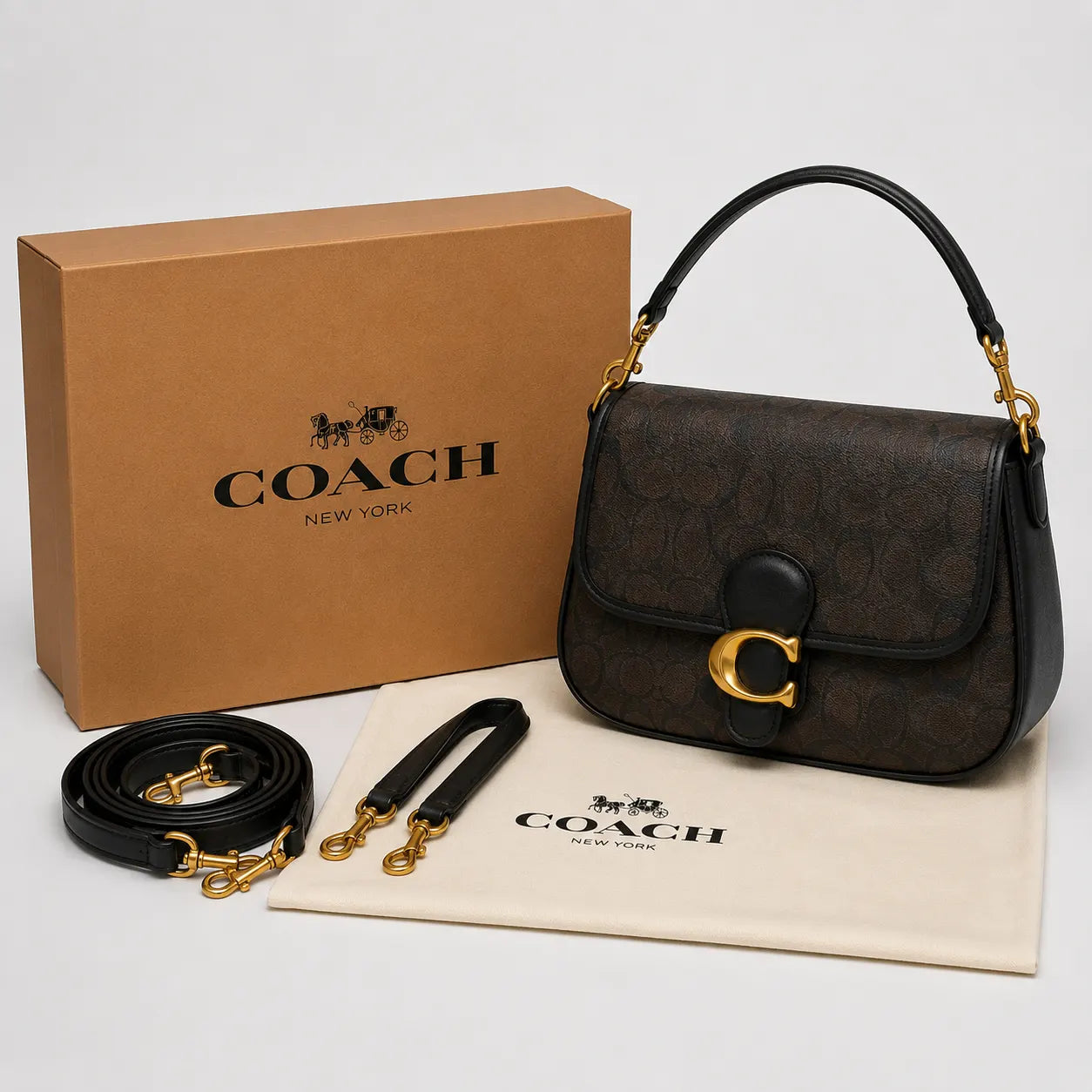 Coach Tabby Shoulder Bag Signature Brown-Black Canvas