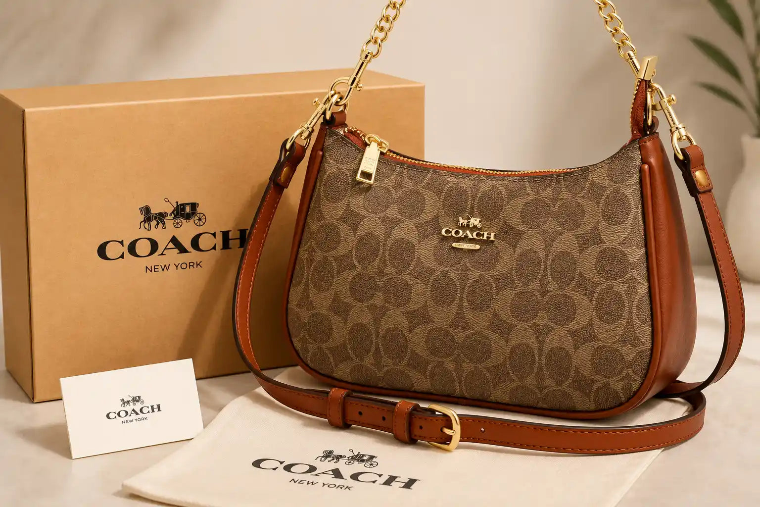 Coach Teri Shoulder Bag - Brown Trim