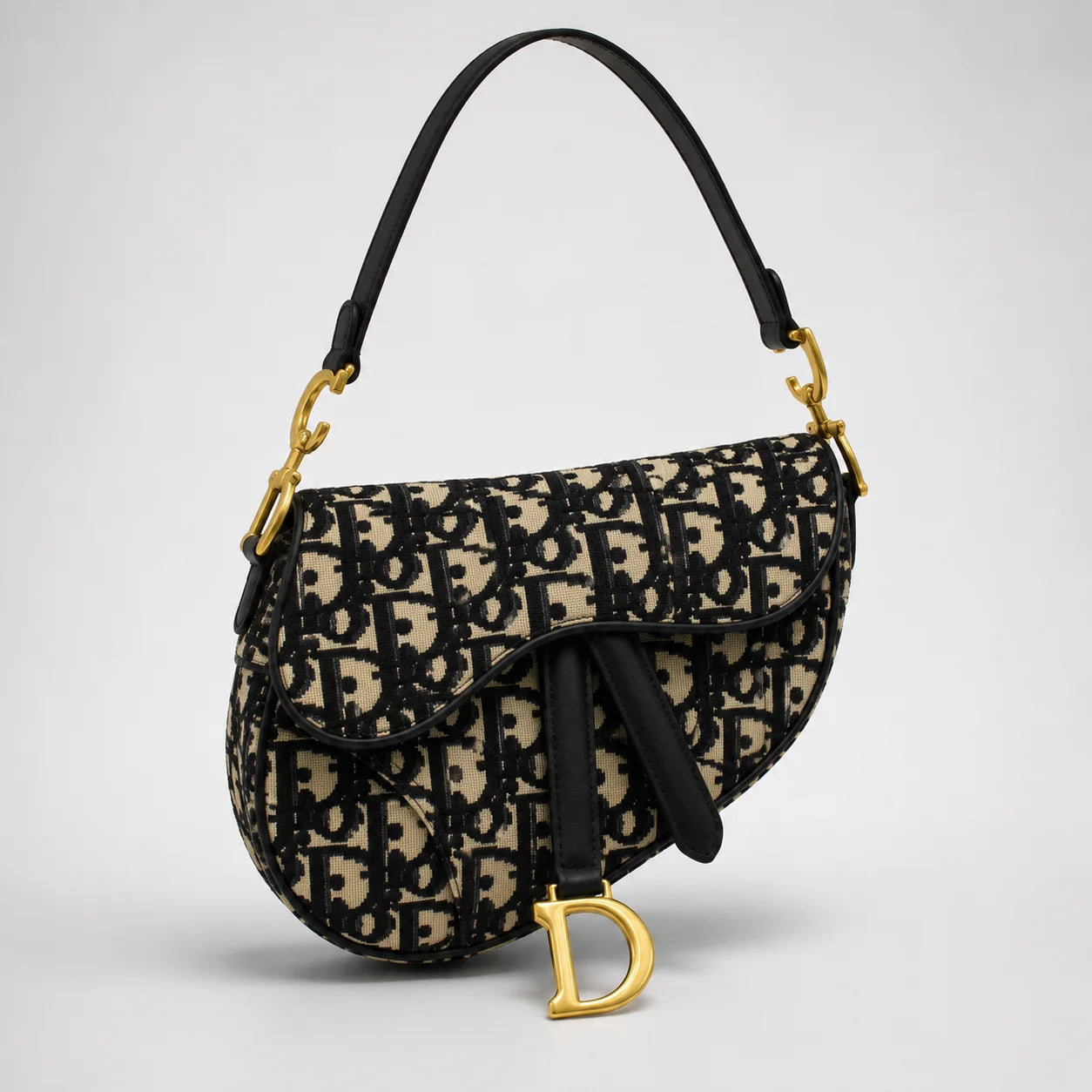 Dior Saddle Bag Jacquard - Beige And Black