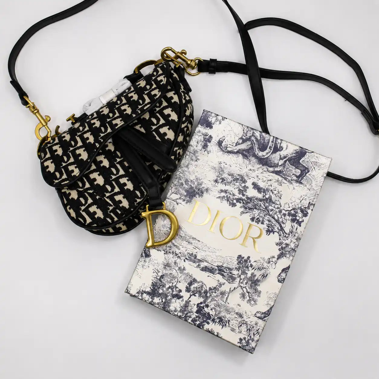 Dior Saddle Bag Jacquard - Beige And Black