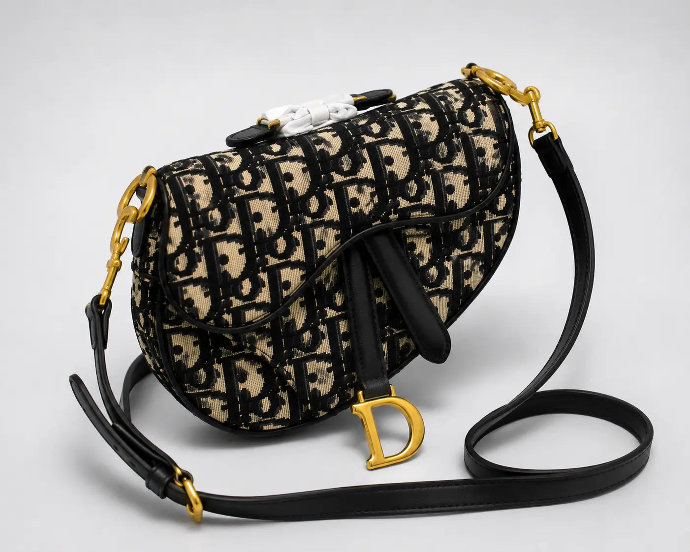 Dior Saddle Bag Jacquard - Beige And Black