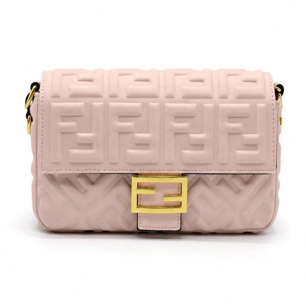 Fendi FF Embossed Top Handle Shoulder Bag - Pink