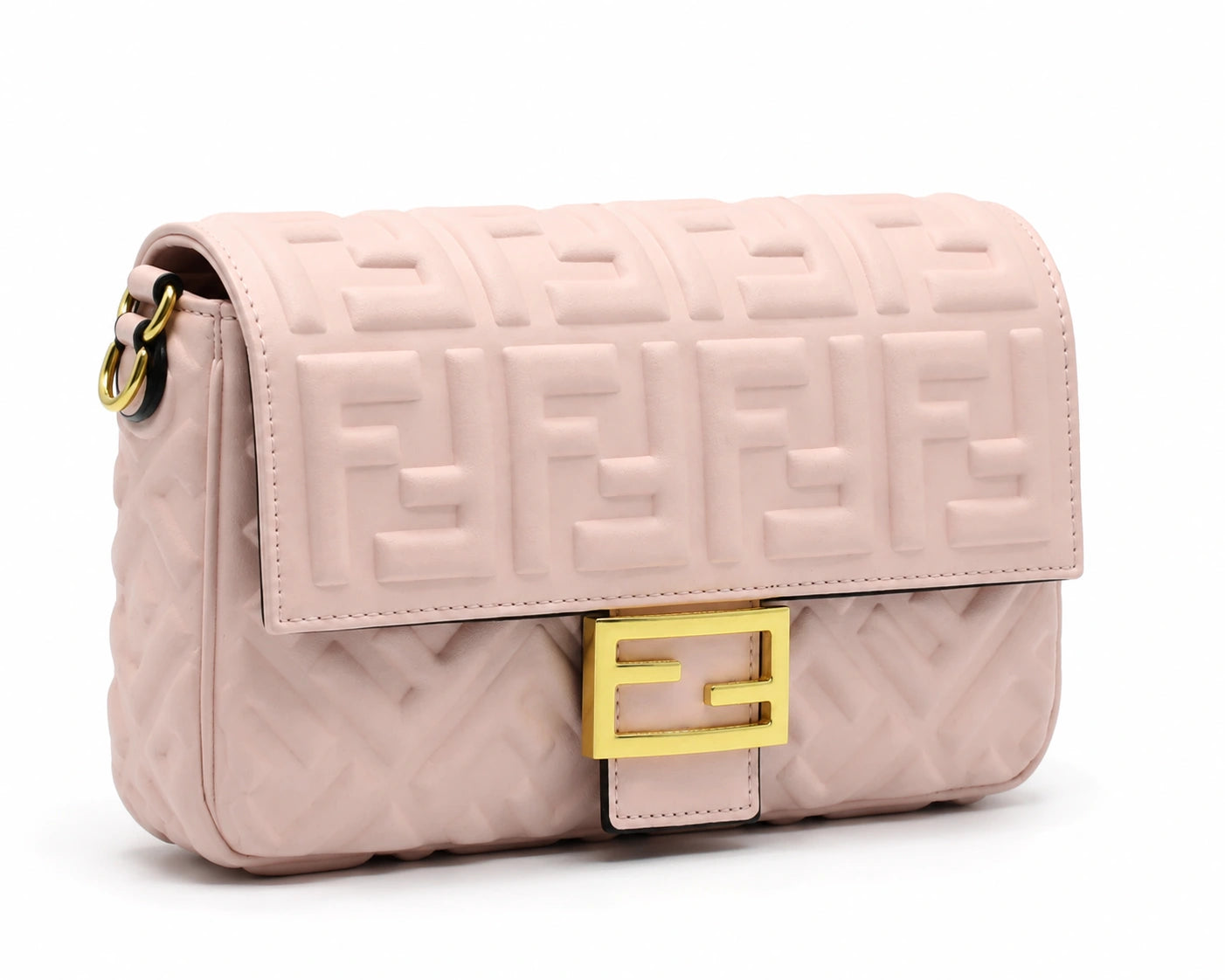 Fendi FF Embossed Top Handle Shoulder Bag - Pink