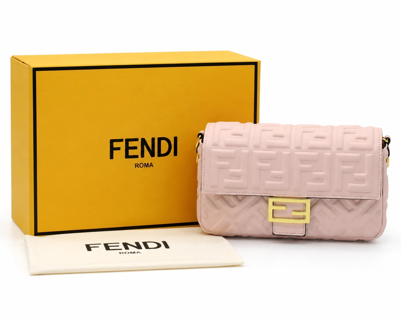 Fendi FF Embossed Top Handle Shoulder Bag - Pink