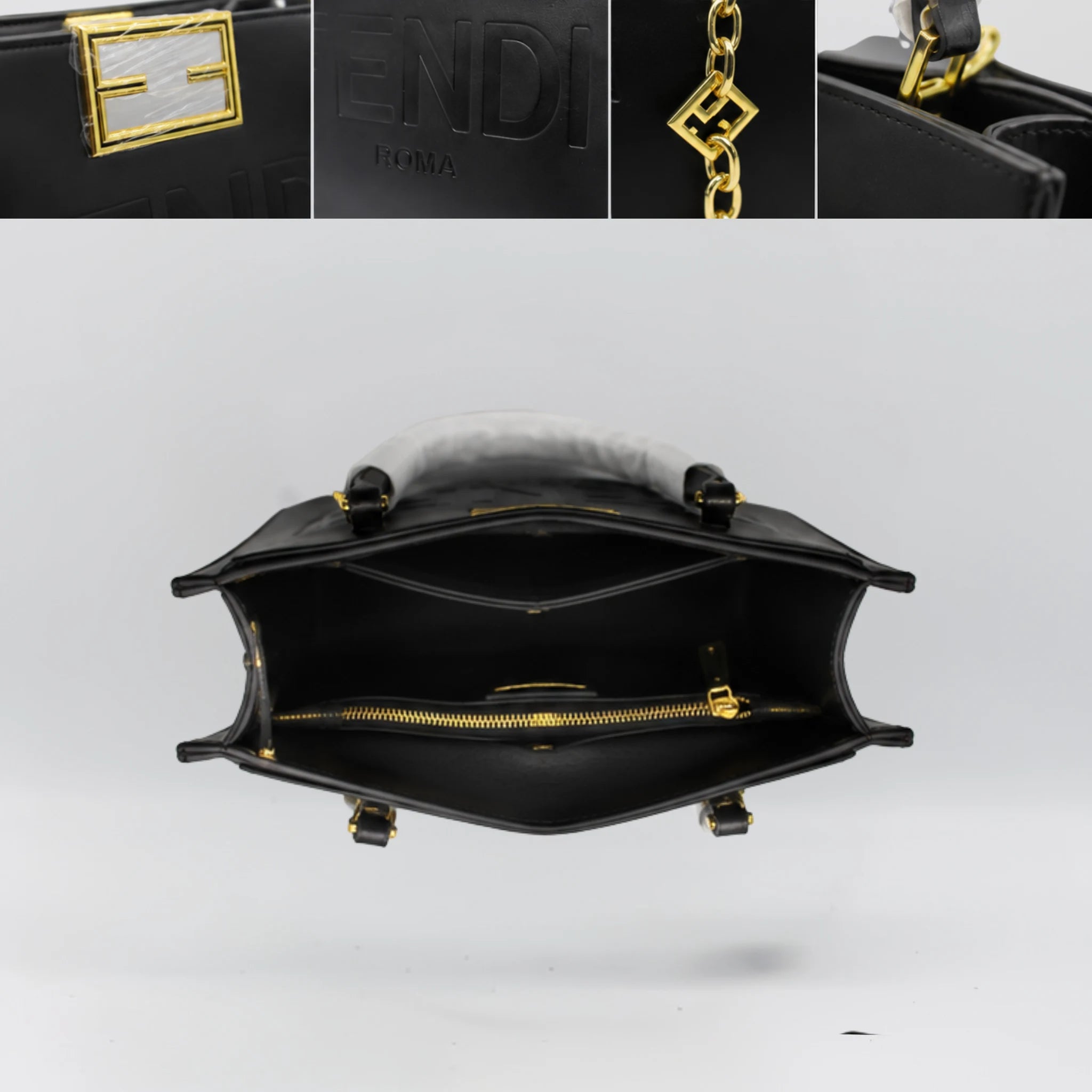 Fendi Roma 3 Strap Tote Bag - Black