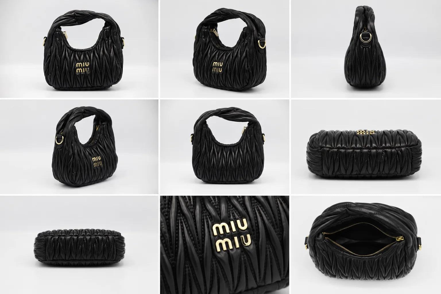 Miu Miu Wander Matelasse Hobo Mini Bag - Black Tone