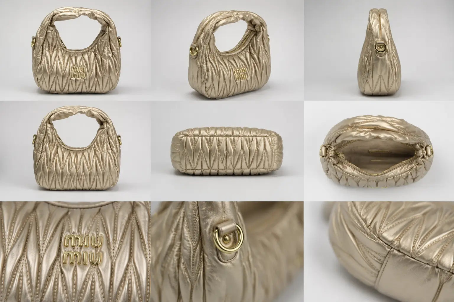 Miu Miu Wander Matelasse Hobo Mini Bag - Gold Tone