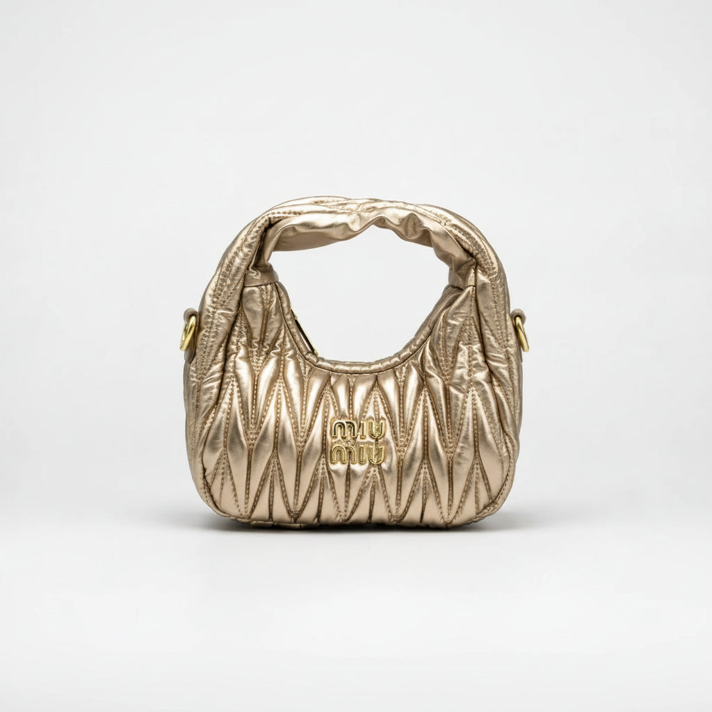 Miu Miu Wander Matelasse Hobo Mini Bag - Gold Tone