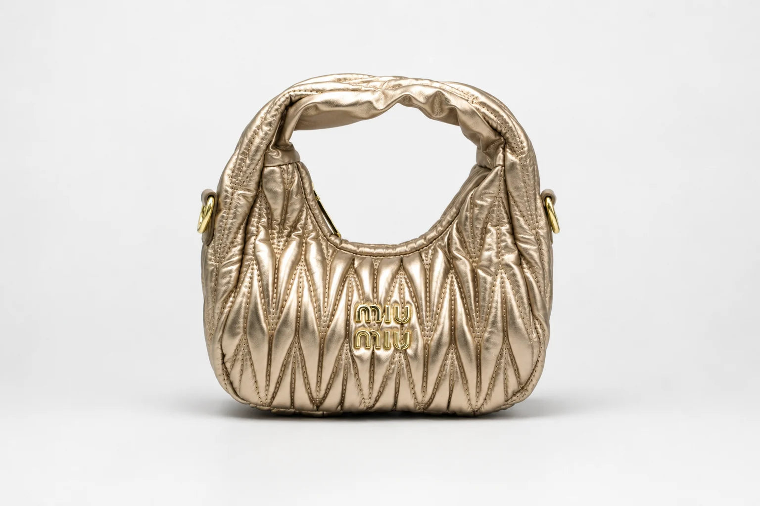 Miu Miu Wander Matelasse Hobo Mini Bag - Gold Tone