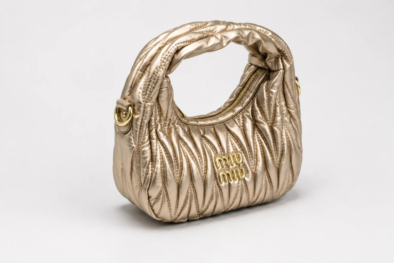 Miu Miu Wander Matelasse Hobo Mini Bag - Gold Tone