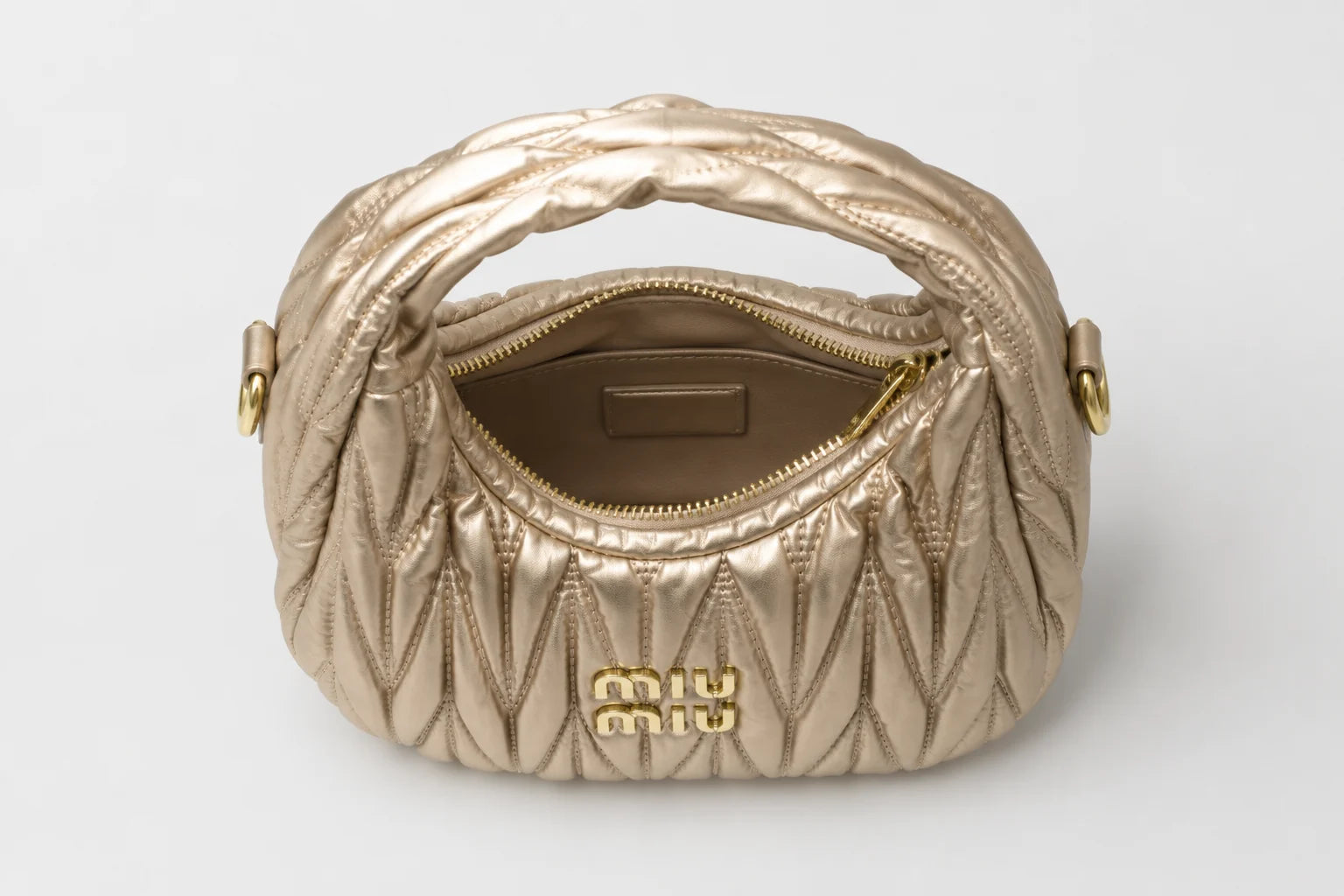 Miu Miu Wander Matelasse Hobo Mini Bag - Gold Tone