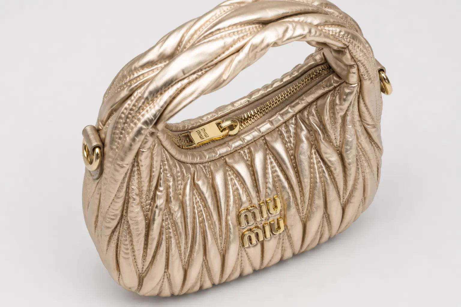 Miu Miu Wander Matelasse Hobo Mini Bag - Gold Tone