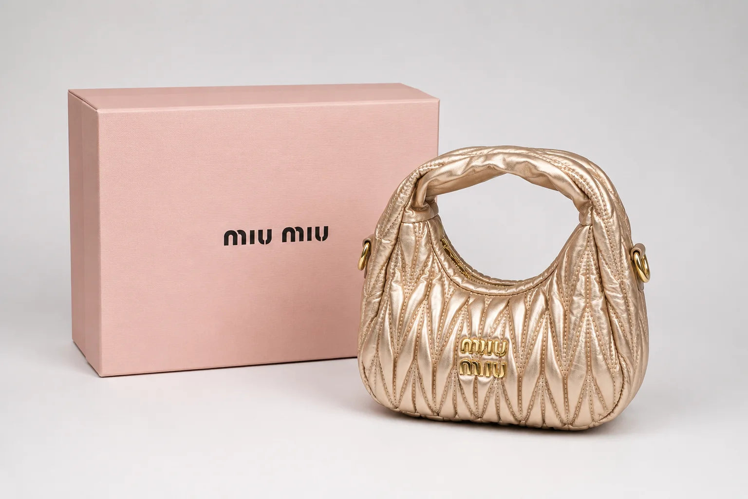 Miu Miu Wander Matelasse Hobo Mini Bag - Gold Tone