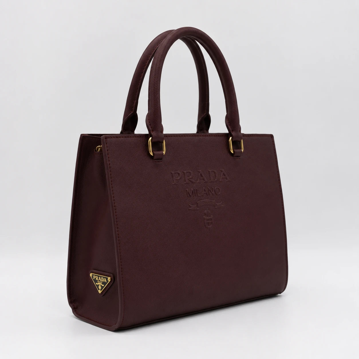 Prada Saffino Leather Bag - Maroon